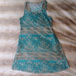 Hibelle Teal and Tan Patterned Swing Dress